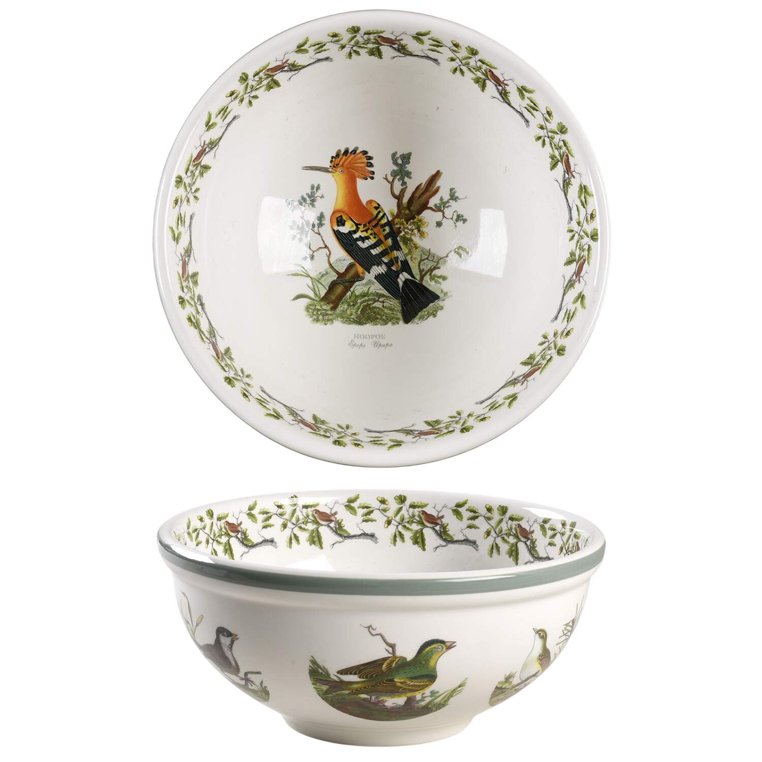 Birds of Britain 9" Salad Serving Bowl with Green Band by Portmeirion-1