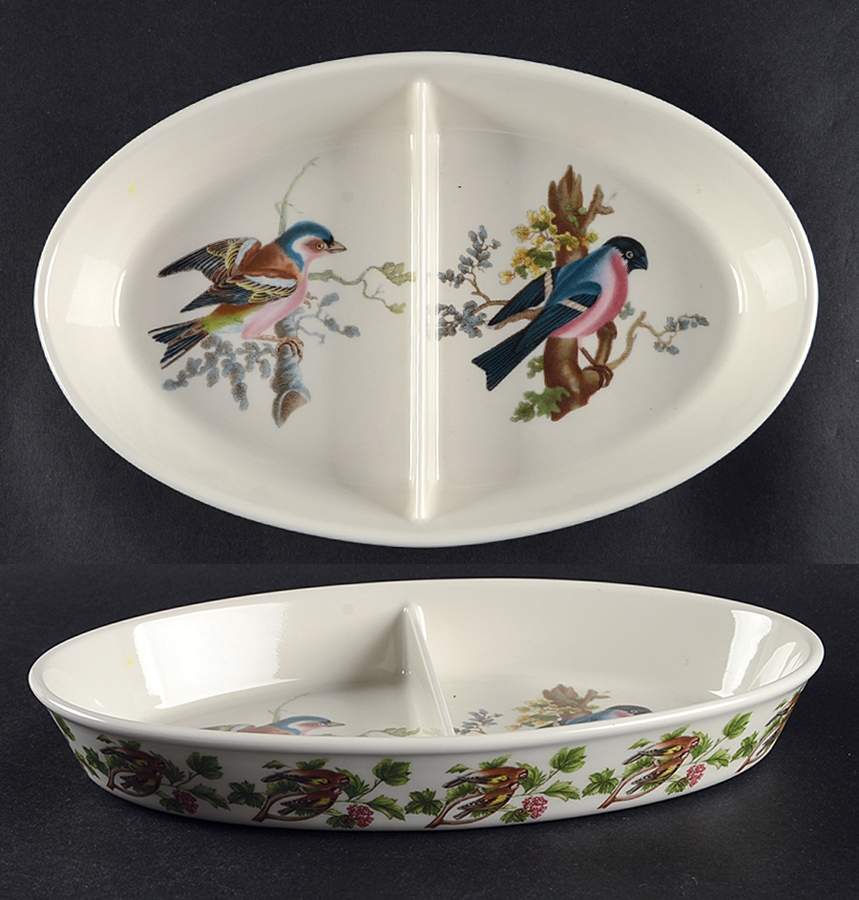 Birds of Britain 11" Oval Divided Vegetable Bowl by Portmeirion-1