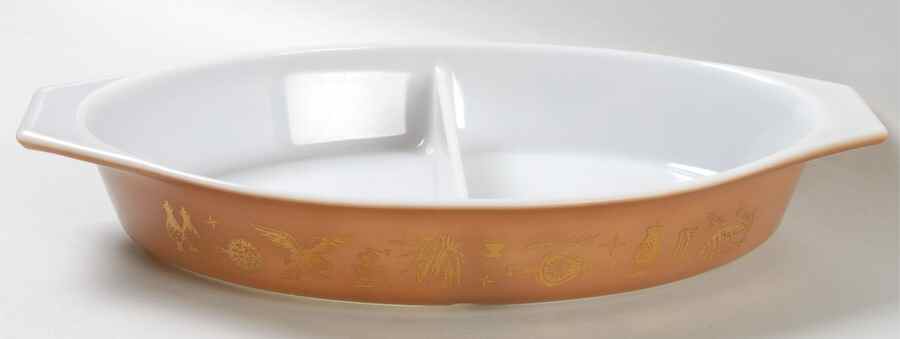 Early American 12" Oval Divided Vegetable Bowl by Pyrex-1