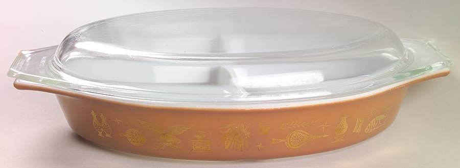 Early American 12" Oval Covered Divided Vegetable (ODV12 Base) by Pyrex-1
