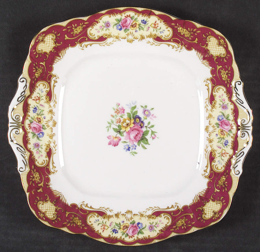 Pompadour Red Square Handled Cake Plate by Paragon-1