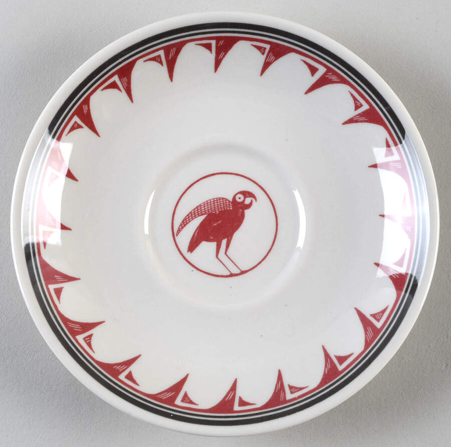 Ancient Mimbreno Indian-Burgundy (Replica) Saucer for Flat Cup by Pipestone-1