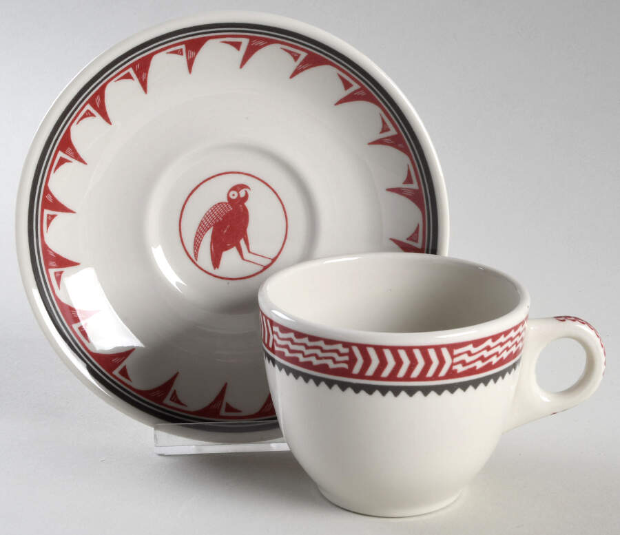 Ancient Mimbreno Indian-Burgundy (Replica) Flat Cup & Saucer Set by Pipestone-1