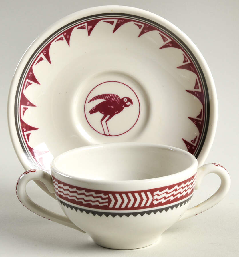 Ancient Mimbreno Indian-Burgundy (Replica) Flat Bouillon Cup & Saucer by Pipestone-1