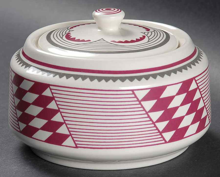 Ancient Mimbreno Indian-Burgundy (Replica) Sugar Bowl & Lid by Pipestone-1