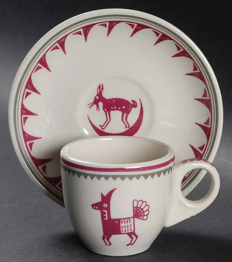Ancient Mimbreno Indian-Burgundy (Replica) Flat Demitasse Cup & Saucer Set by Pipestone-1