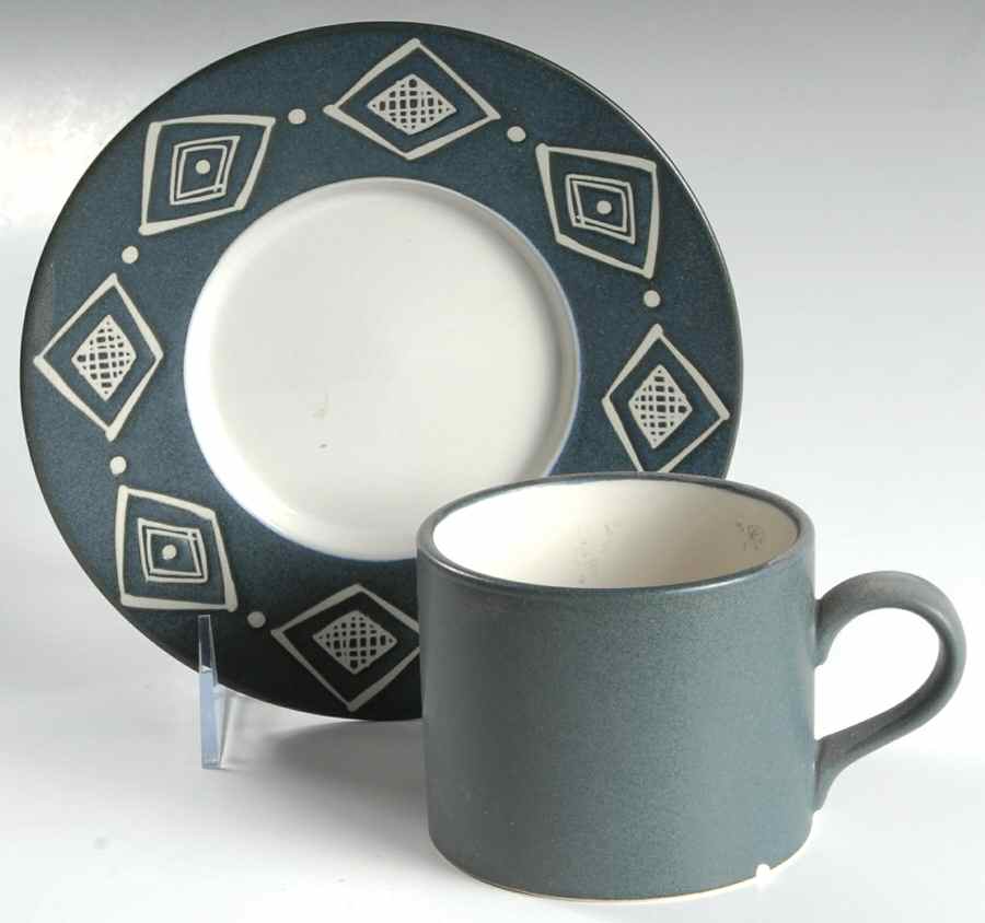 Bongo (Blue) Flat Cup & Saucer Set by Pottery Barn China-1