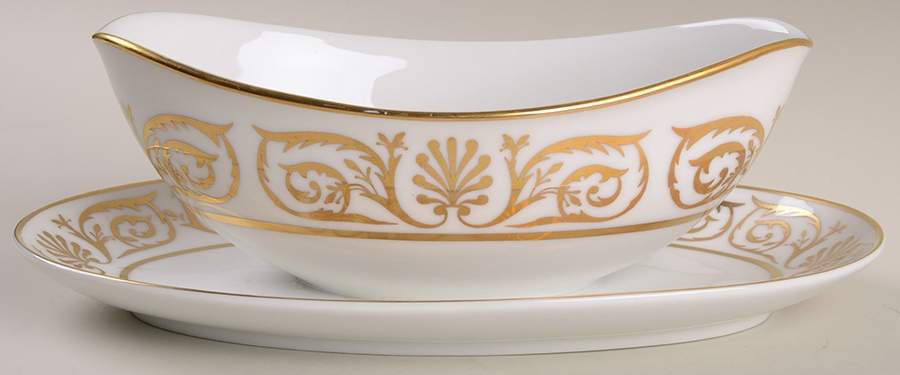 Anthemion Gravy Boat with Attached Underplate by Palazzo (Japan)-1