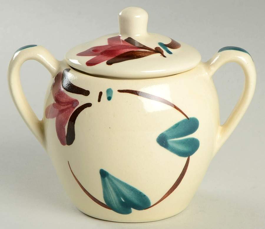 Ivy Red Blossom Sugar Bowl & Lid by Purinton-1