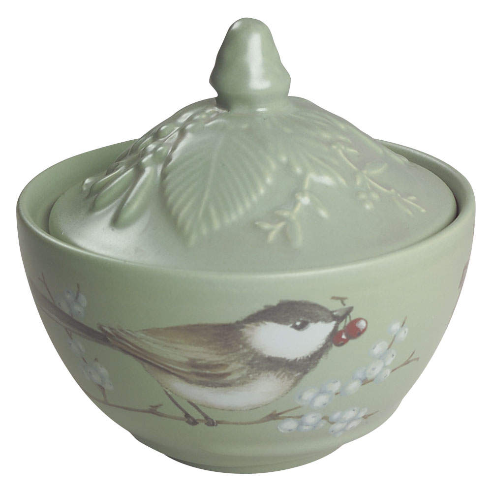 Winterwood Green Sugar Bowl & Lid by Pfaltzgraff-1