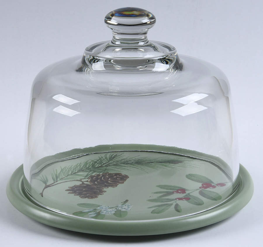 Winterwood Green Cheese Dish W/Glass Dome by Pfaltzgraff-1
