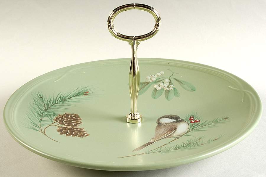 Winterwood Green Round Serving Plate with Handle (DP) by Pfaltzgraff-1