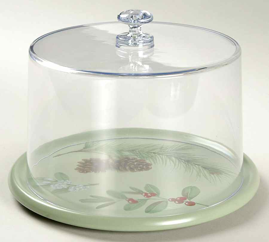 Winterwood Green Cheese Dish & Plastic Dome by Pfaltzgraff-1