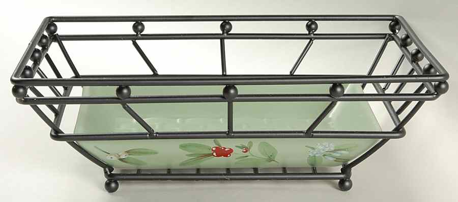 Winterwood Green Metal Bread/Basket w/Ceramic Tray by Pfaltzgraff-1