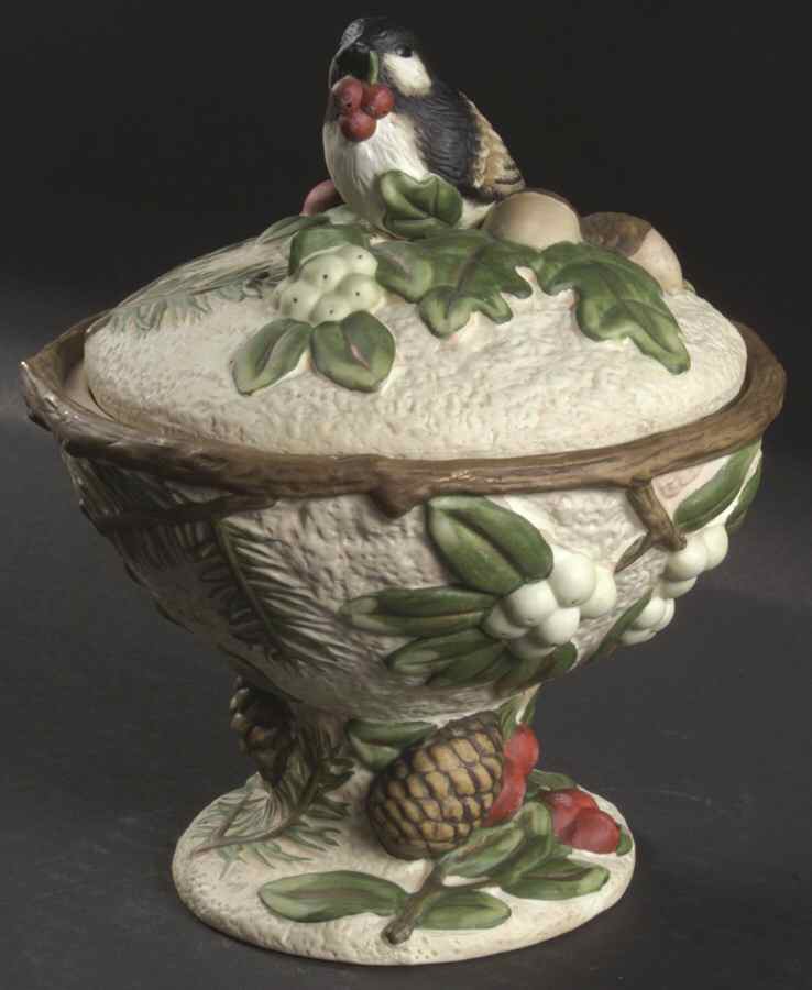 Winterwood Green Sculptured Candy Jar & Lid by Pfaltzgraff-1