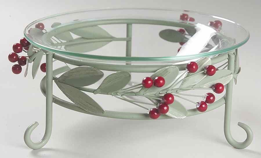 Winterwood Green Glass Centerpiece Bowl and Metal Stand by Pfaltzgraff-1