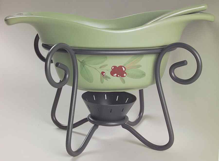 Winterwood Green Gravy Server & Ladle & Metal Stand by Pfaltzgraff-1