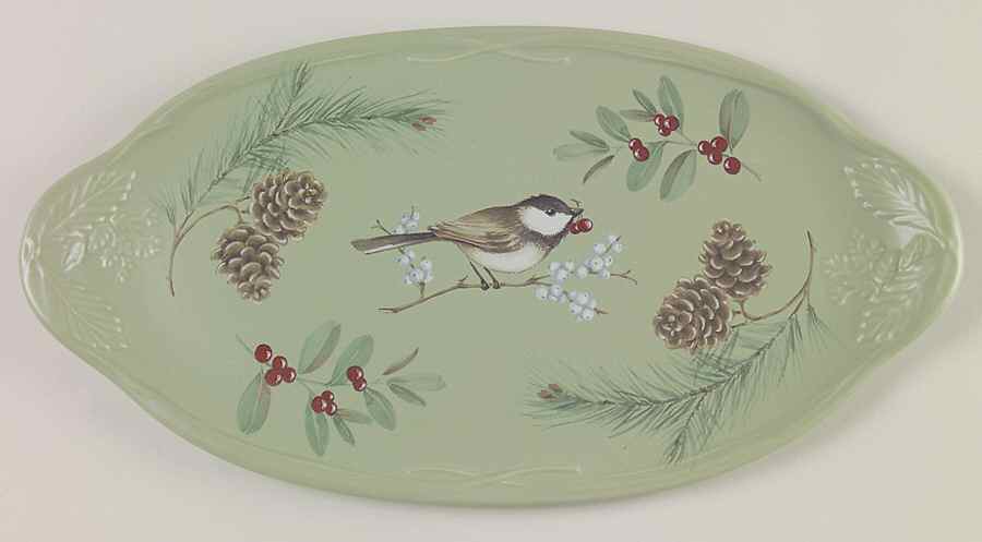 Winterwood Green 16" Oval Serving Platter by Pfaltzgraff-1
