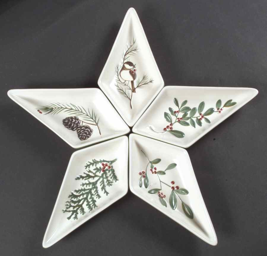 Winterwood Green 5 Individual Sections Star Shaped Dish by Pfaltzgraff-1