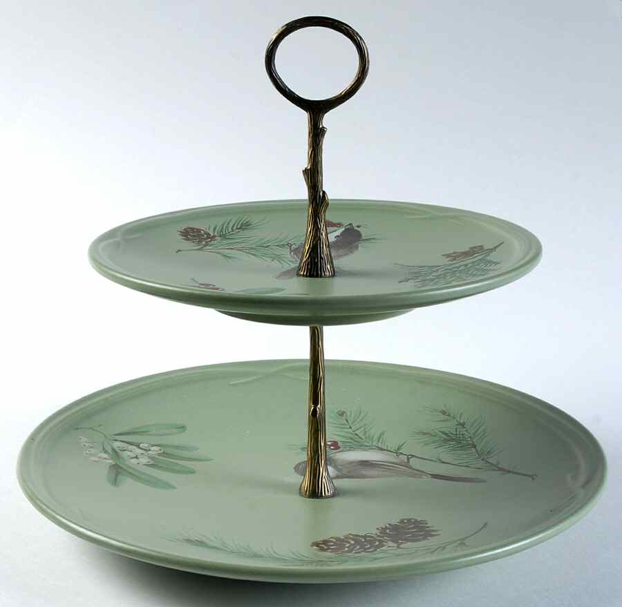 Winterwood Green 2 Tiered Serving Tray (Dinner & Salad Plate) by Pfaltzgraff-1