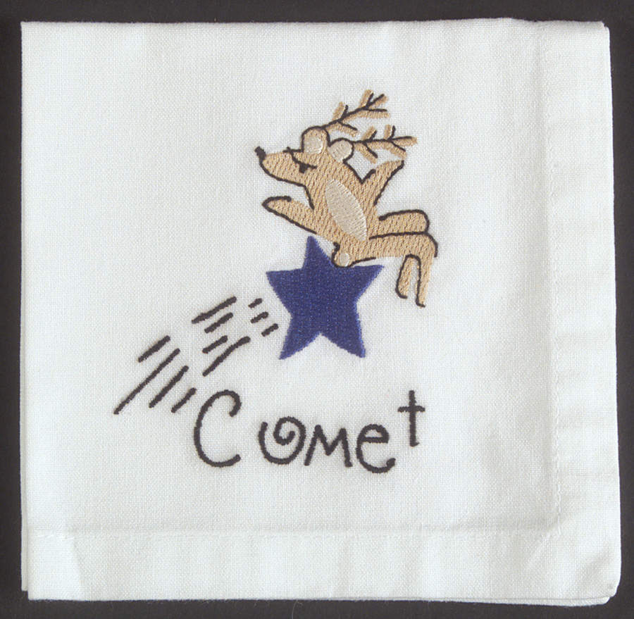 Reindeer Embroidered Cocktail Napkin by Pottery Barn China-1