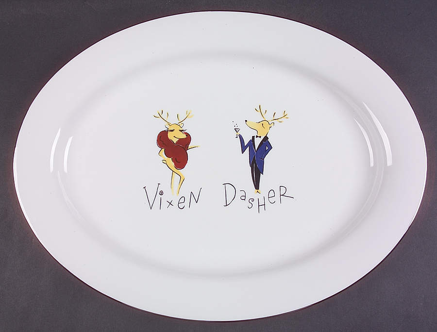 Reindeer 17" Oval Serving Platter by Pottery Barn China-1