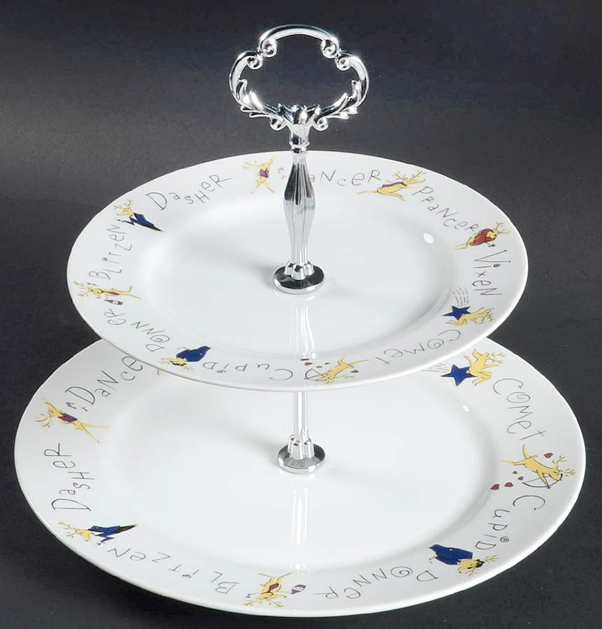 Reindeer 2 Tiered Serving Tray (Dinner & Salad Plate) by Pottery Barn China-1