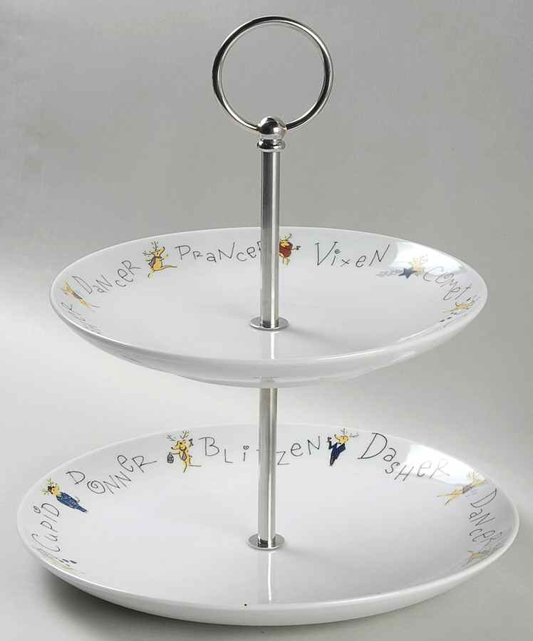 Reindeer 2 Tiered Serving Tray (Dinner & Salad Plate) by Pottery Barn China-1
