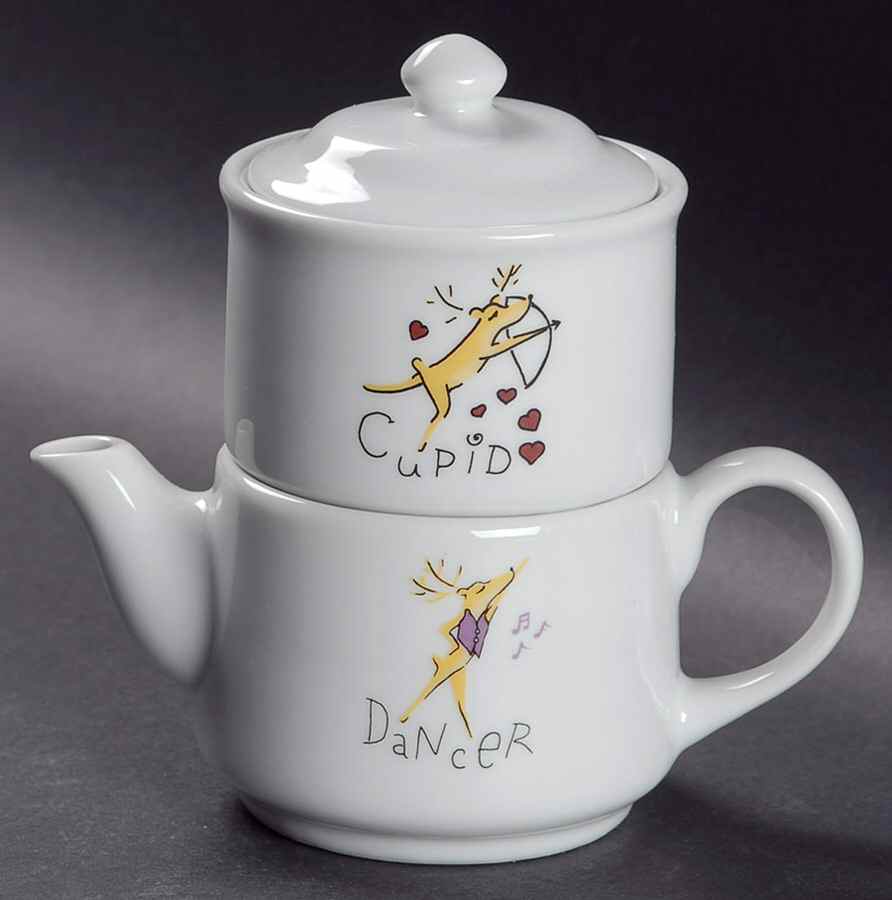 Reindeer Stacking Creamer & Sugar with Lid by Pottery Barn China-1
