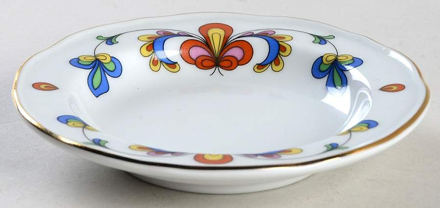 Farmer's Rose (Scalloped, Gold Trim) Rim Fruit/Dessert (Sauce) Bowl by Porsgrund-1