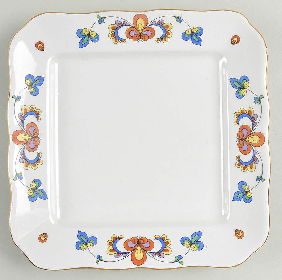 Farmer's Rose (Scalloped, Gold Trim) Square Salad Plate by Porsgrund-1