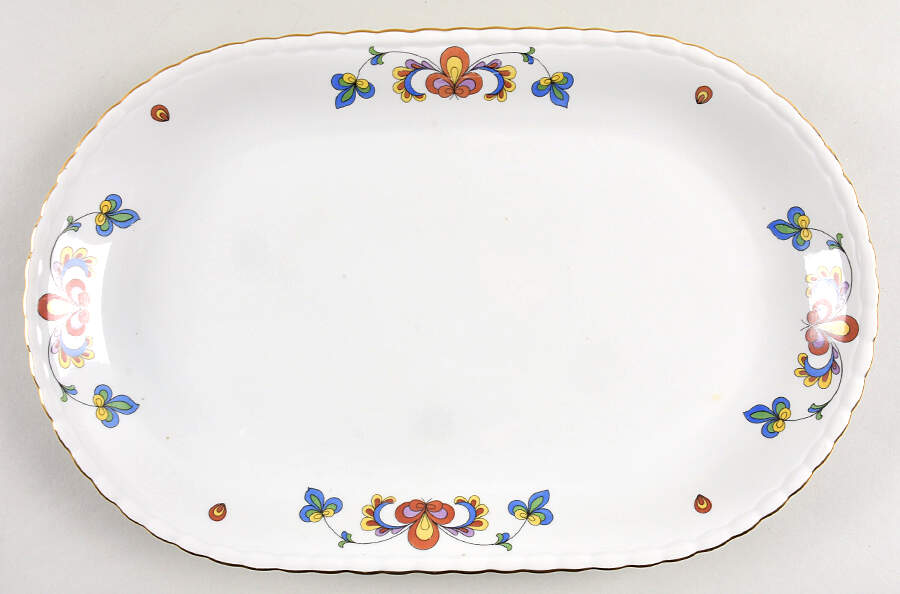 Farmer's Rose (Scalloped, Gold Trim) 14" Oval Serving Platter by Porsgrund-1