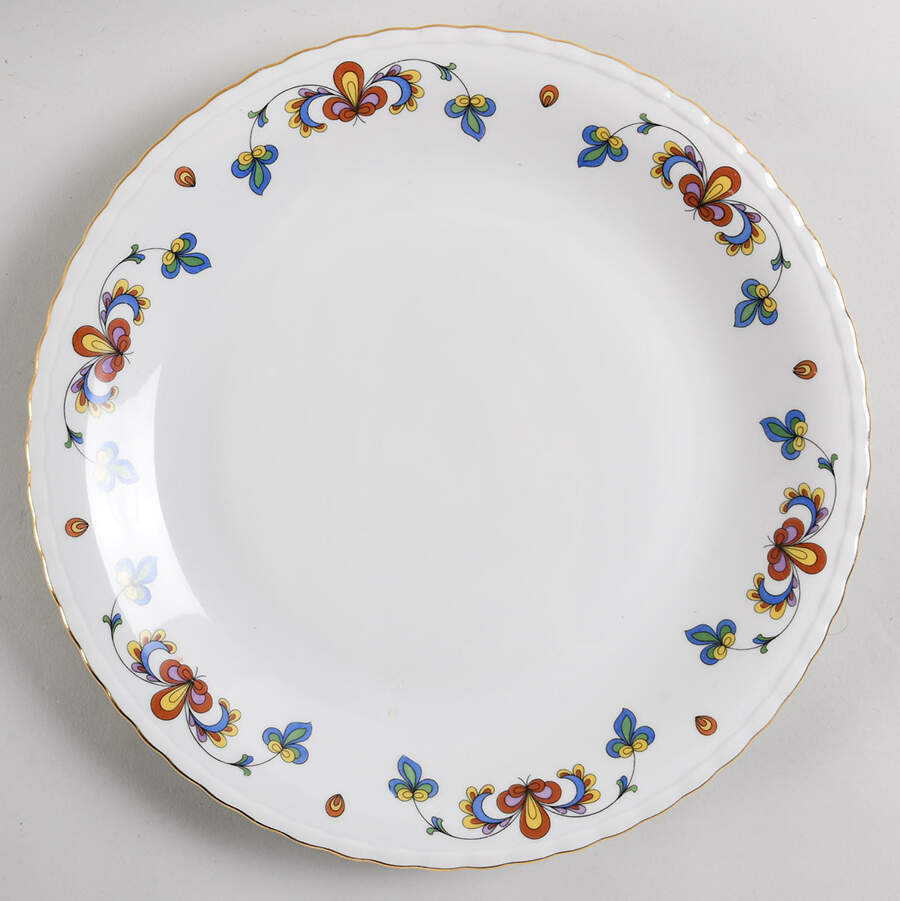 Farmer's Rose (Scalloped, Gold Trim) 12" Chop Plate (Round Platter) by Porsgrund-1