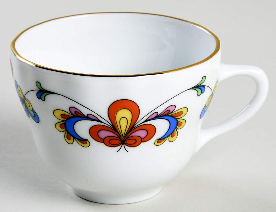 Farmer's Rose (Scalloped, Gold Trim) Flat Demitasse Cup by Porsgrund-1