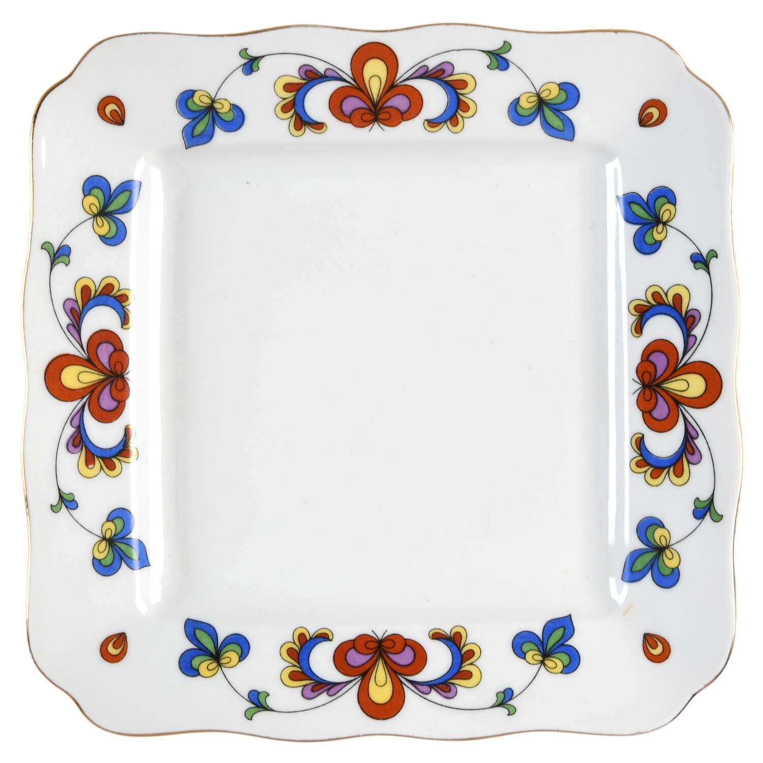 Farmer's Rose (Scalloped, Gold Trim) Square Tray by Porsgrund-1