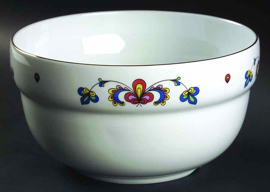 Farmer's Rose (Scalloped, Gold Trim) 9" Salad Serving Bowl by Porsgrund-1