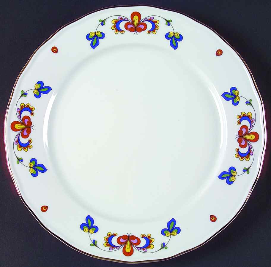 Farmer's Rose (Scalloped, Gold Trim) Large Dinner Plate by Porsgrund-1