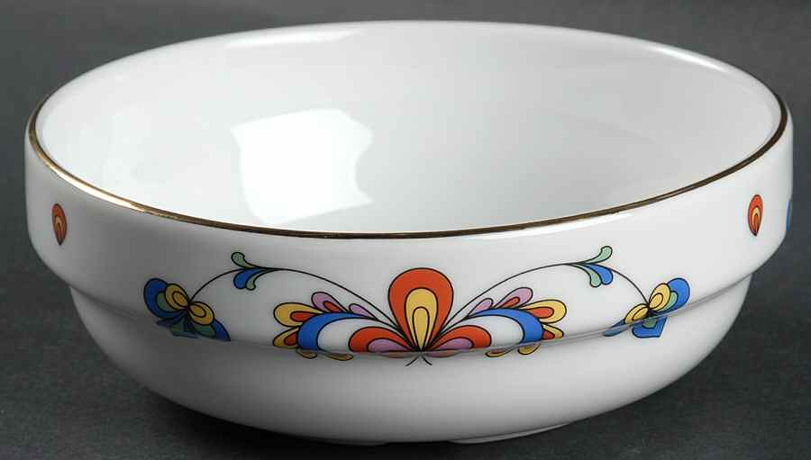 Farmer's Rose (Scalloped, Gold Trim) Fruit/Dessert (Sauce) Bowl by Porsgrund-1
