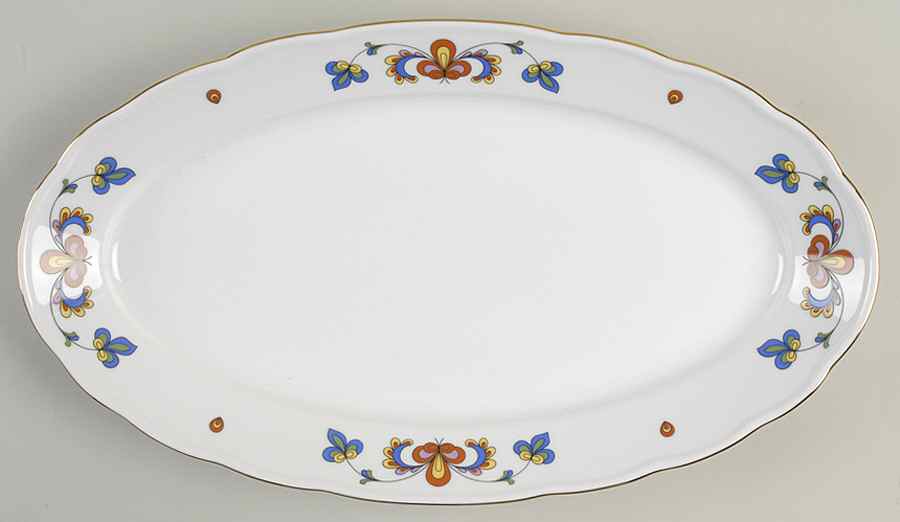 Farmer's Rose (Scalloped, Gold Trim) 14" Oval Serving Platter by Porsgrund-1