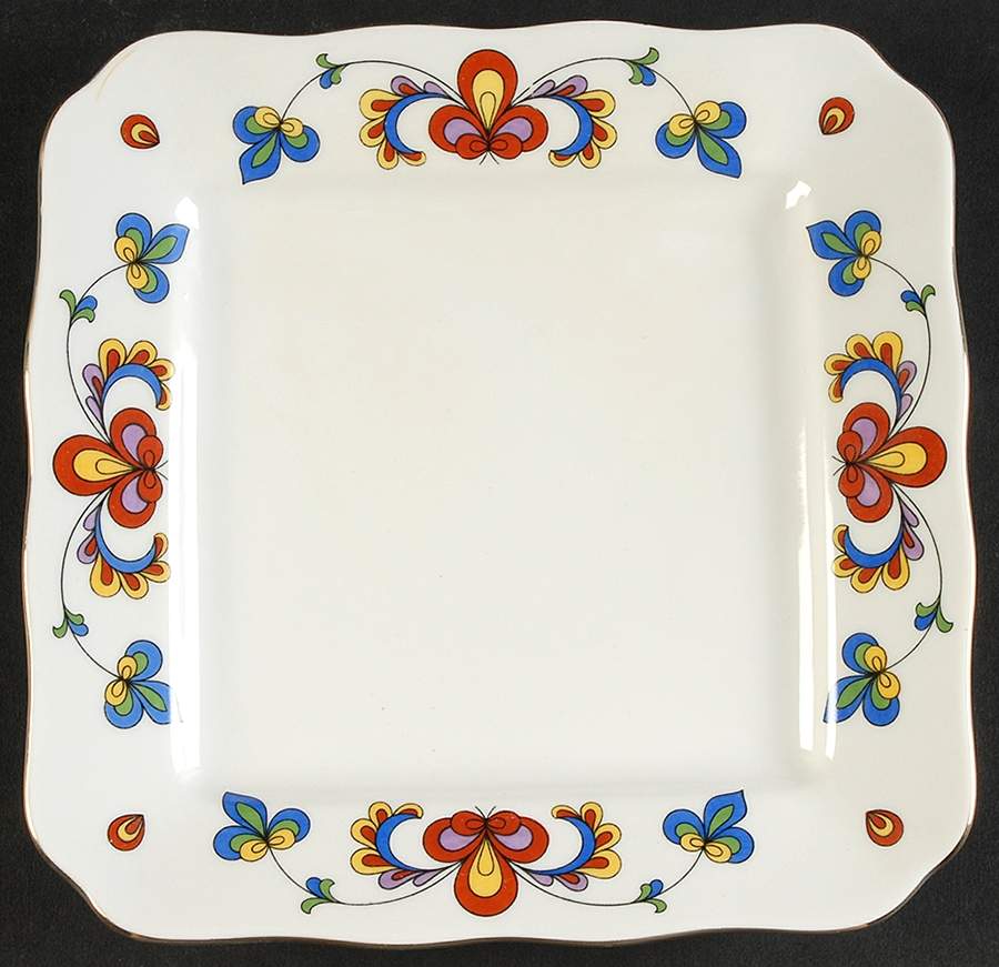 Farmer's Rose (Scalloped, Gold Trim) Hors d'Oeuvres Dish by Porsgrund-1