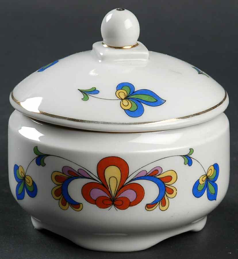 Farmer's Rose (Scalloped, Gold Trim) Sugar Bowl & Lid by Porsgrund-1