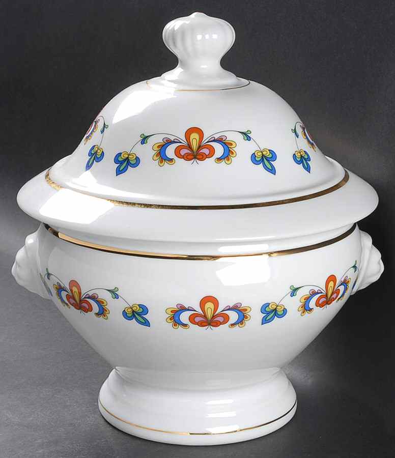 Farmer's Rose (Rim, Gold Trim) Tureen &  Lid by Porsgrund-1