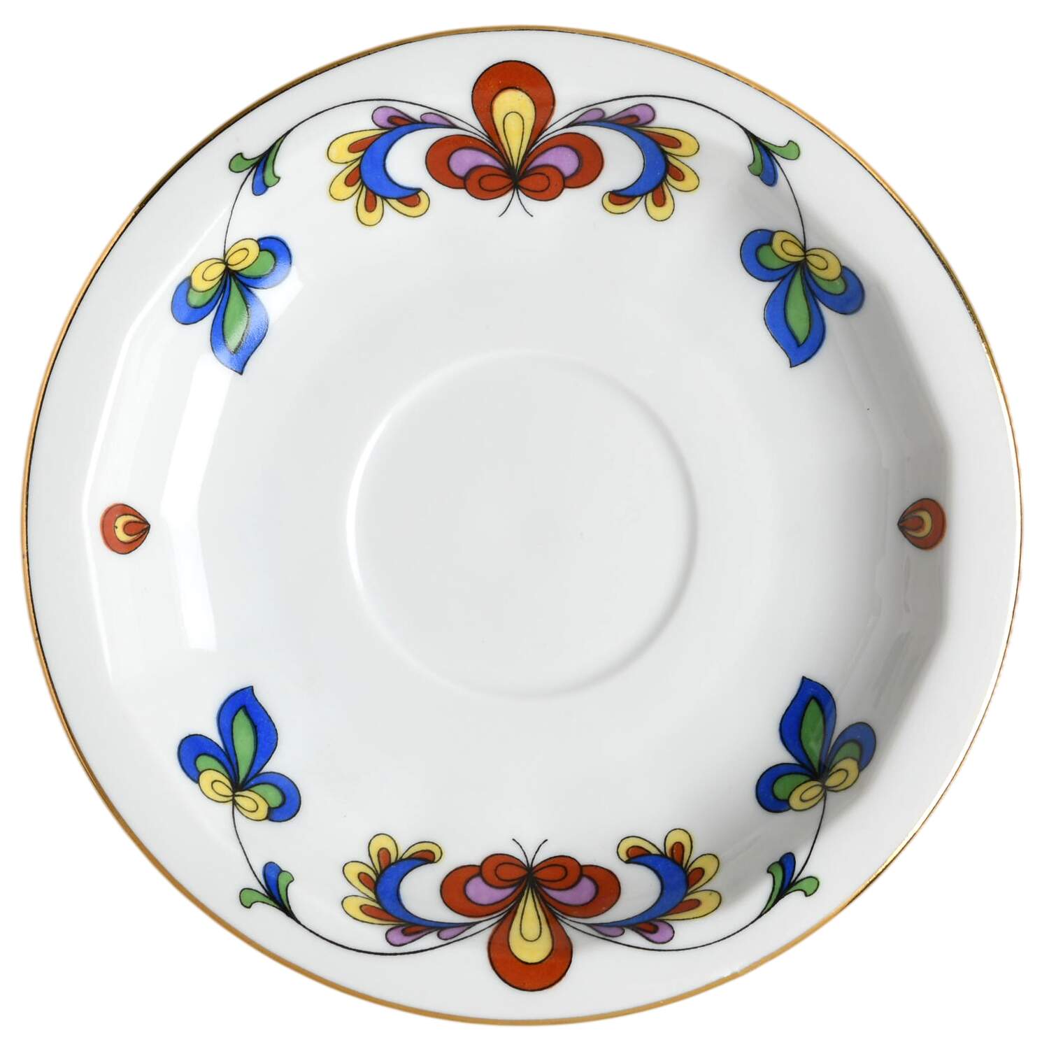 Farmer's Rose (Ribbed, Gold Trim) Saucer for Demitasse Cup by Porsgrund-1