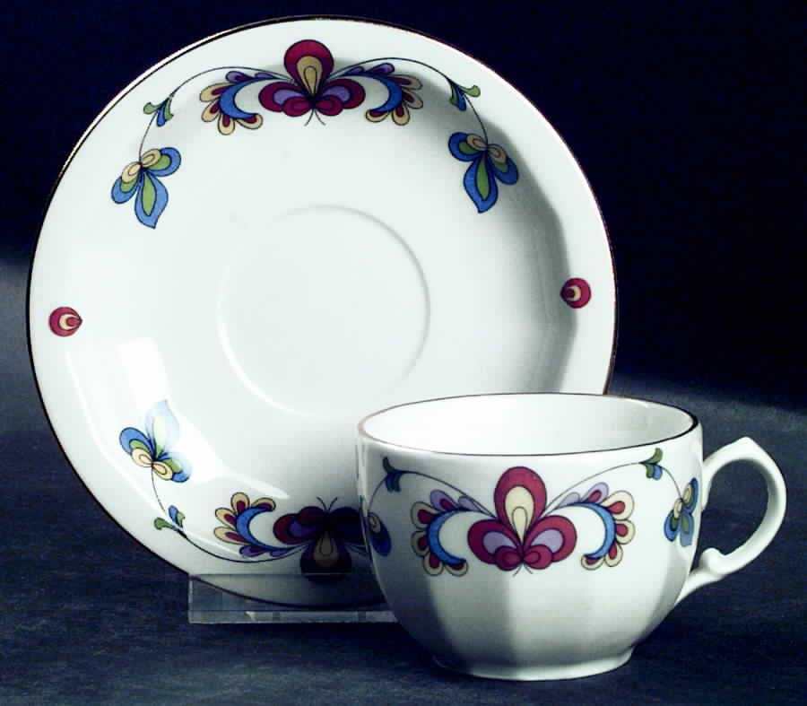 Farmer's Rose (Ribbed, Gold Trim) Flat Demitasse Cup & Saucer Set by Porsgrund-1