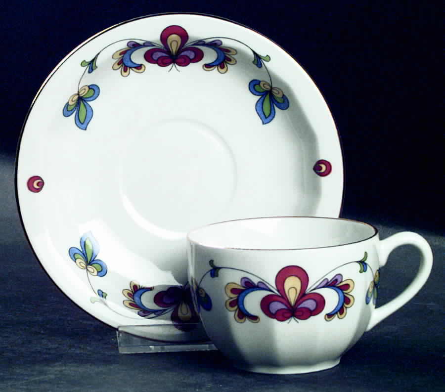 Farmer's Rose (Ribbed, Gold Trim) Flat Demitasse Cup & Saucer Set by Porsgrund-1