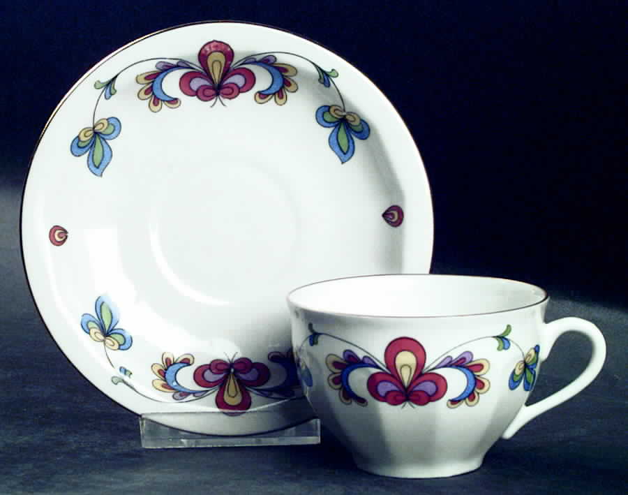 Farmer's Rose (Ribbed, Gold Trim) Flat Demitasse Cup & Saucer Set by Porsgrund-1