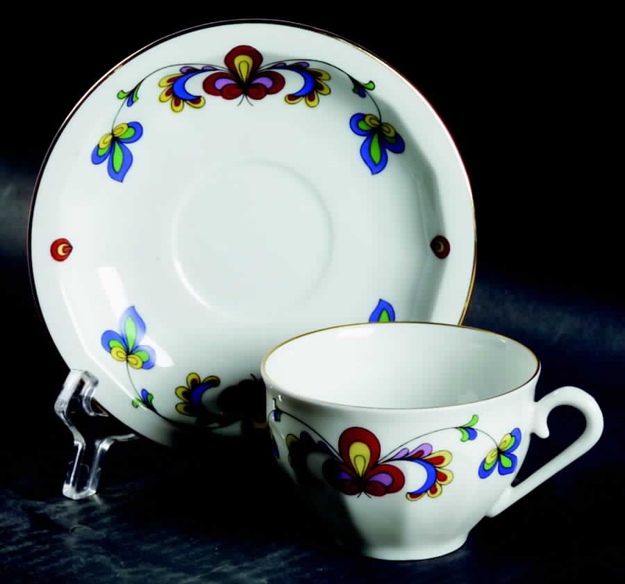 Farmer's Rose (Ribbed, Gold Trim) Flat Demitasse Cup & Saucer Set by Porsgrund-1