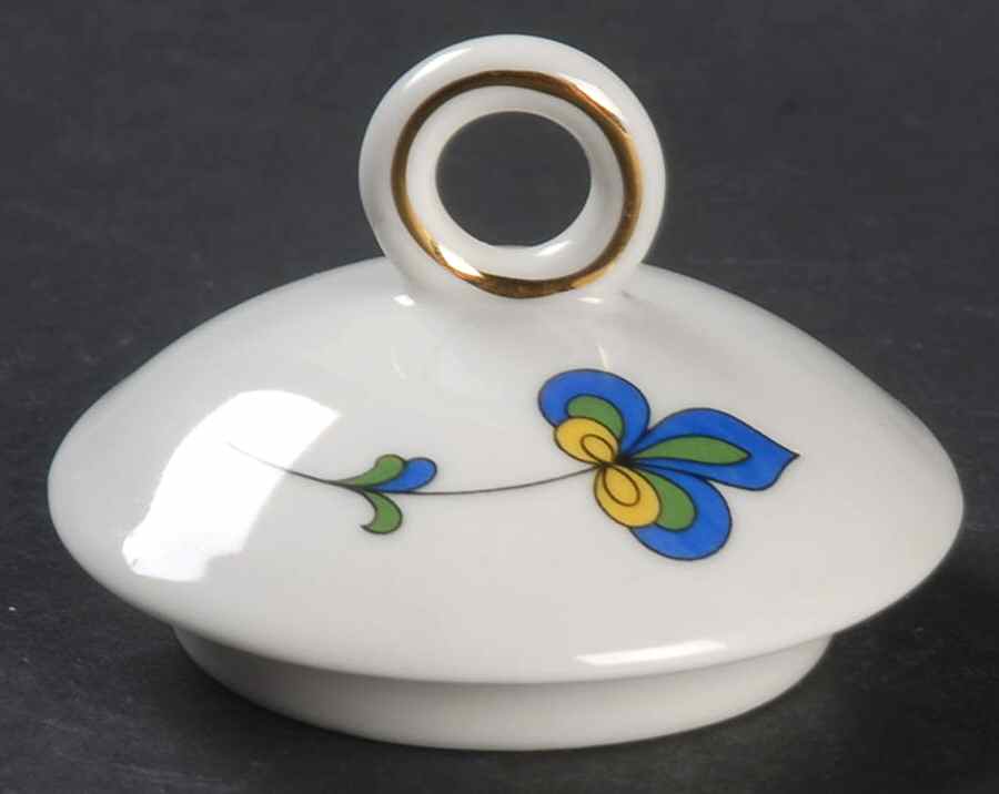 Farmer's Rose (Ribbed, Gold Trim) Lid for Sugar Bowl by Porsgrund-1