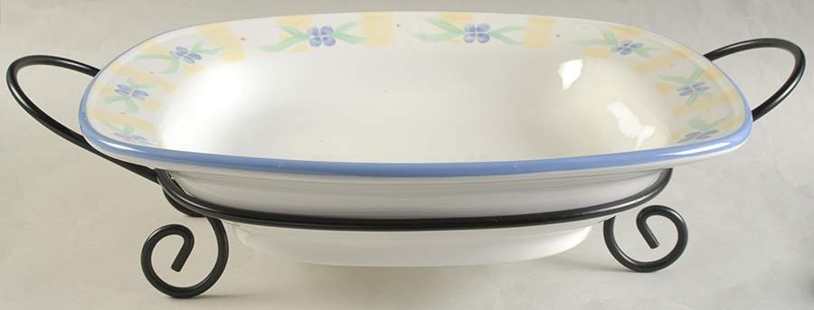Summer Breeze 14" Square Serving Pasta Bowl w/Metal Rack by Pfaltzgraff-1