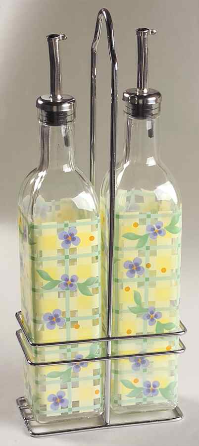 Summer Breeze Set of 2 Glass Oils W/Drizzle Spouts & Metal Caddy by Pfaltzgraff-1